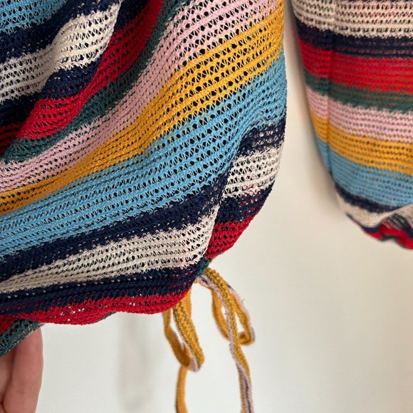 Parker Felicia Off Shoulder Top Sz L Multicolor Stripes Knit Balloon Sleeves - Picture 3 of 9